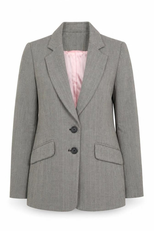 Whistles Women Grey Wool Blend Herringbone Blazer UK 12 Classic Fit