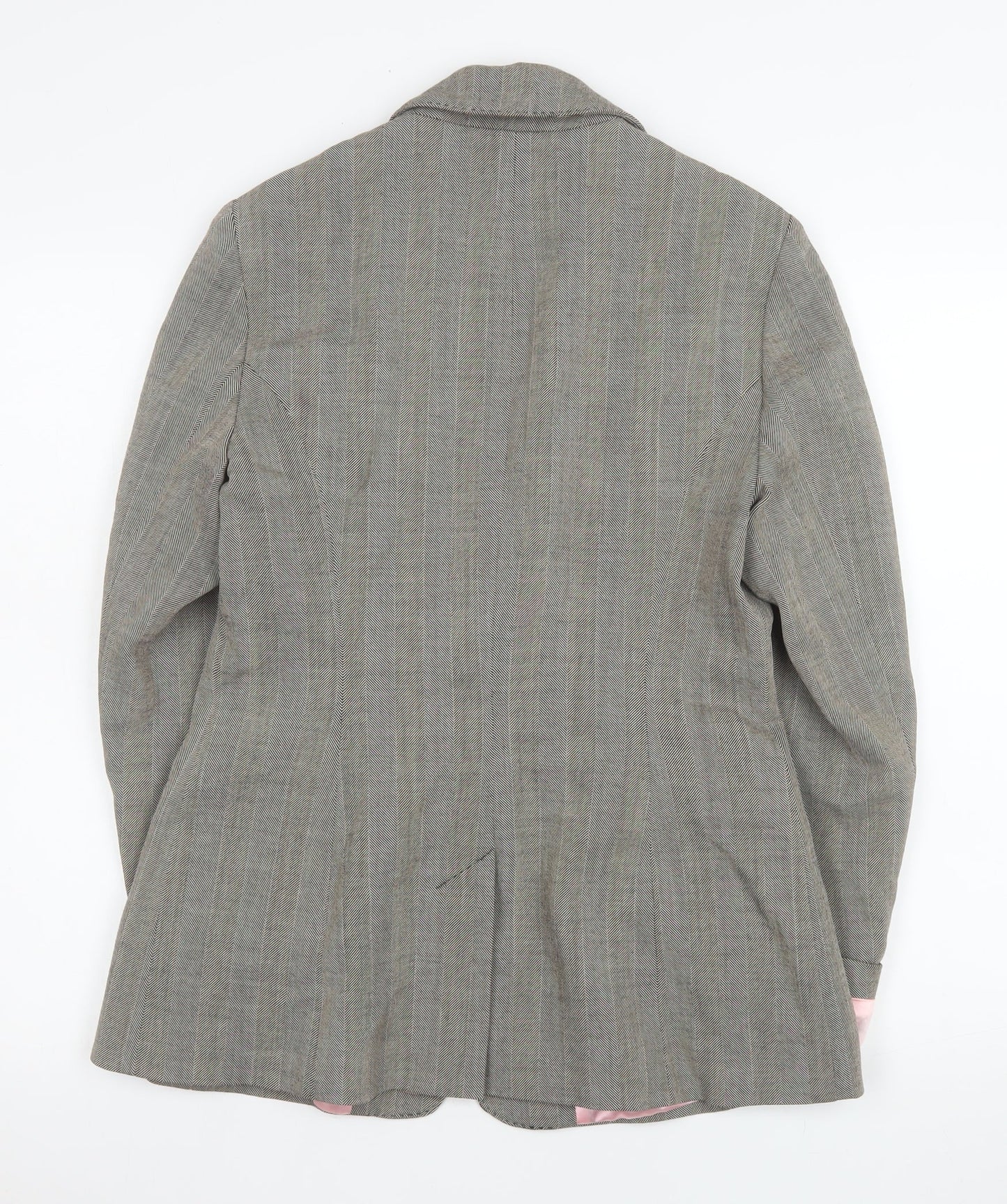 Whistles Women Grey Wool Blend Herringbone Blazer UK 12 Classic Fit