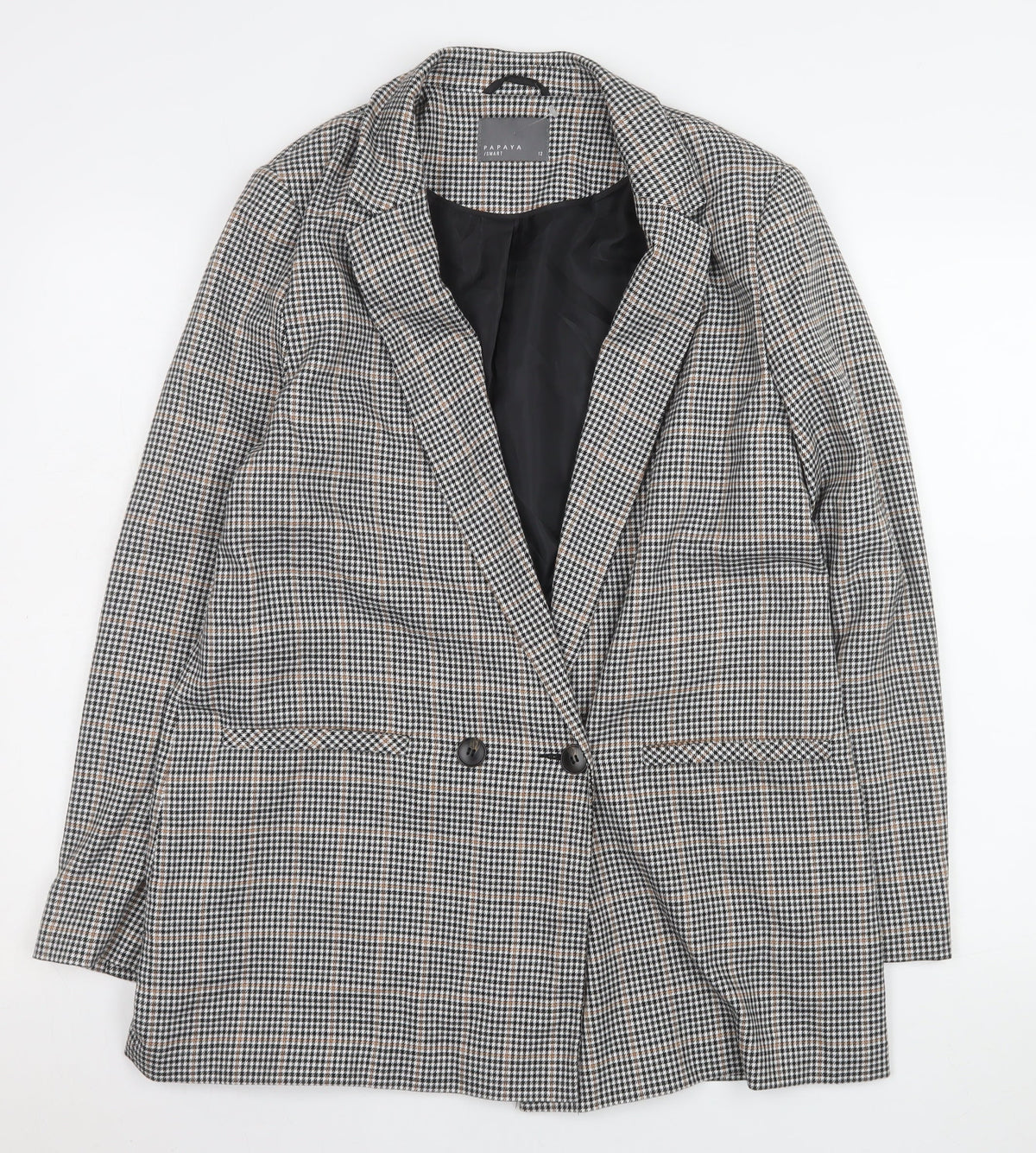Papaya Women Multicoloured Houndstooth Blazer Size 12 Regular Fit