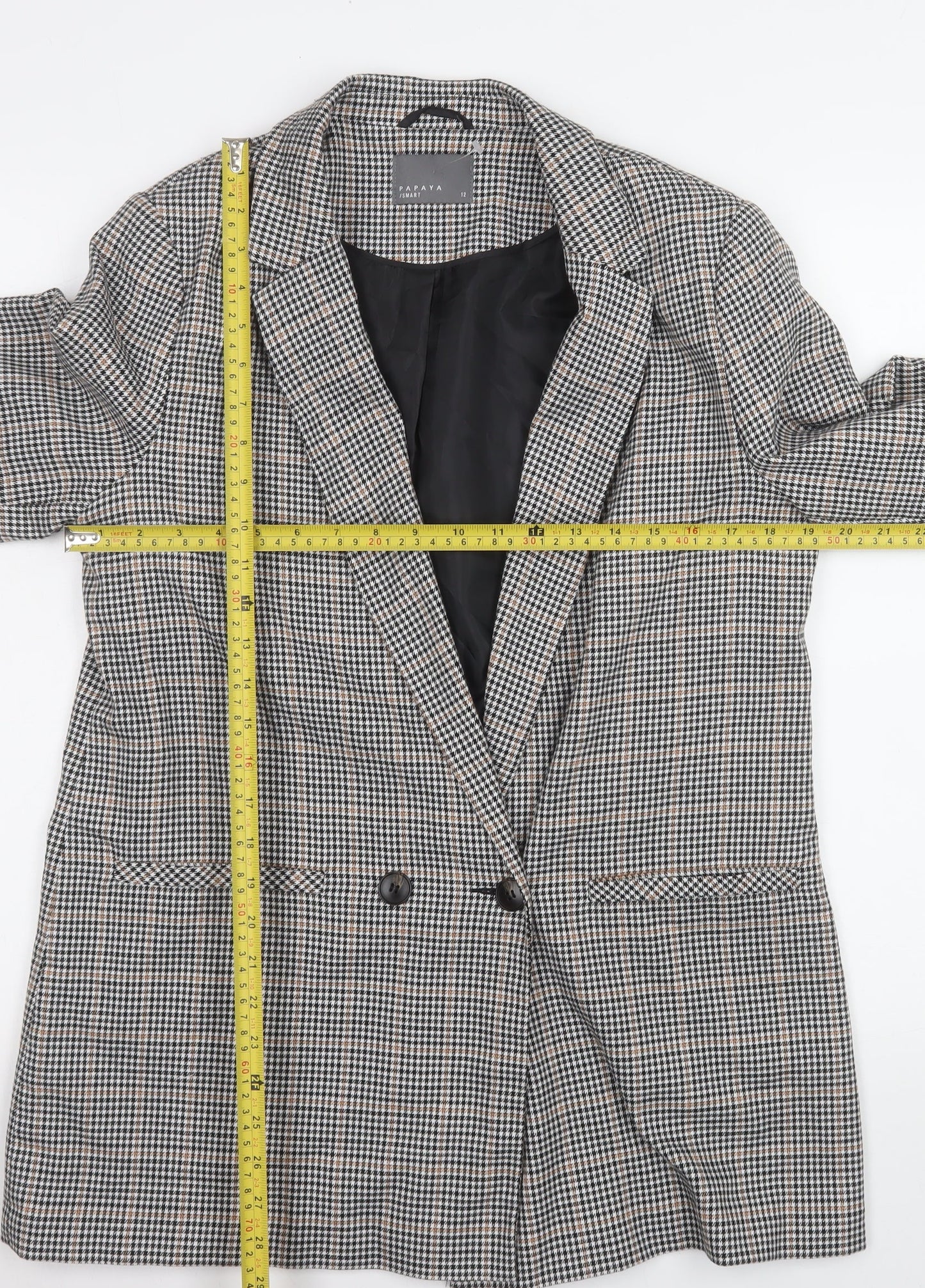 Papaya Women Multicoloured Houndstooth Blazer Size 12 Regular Fit