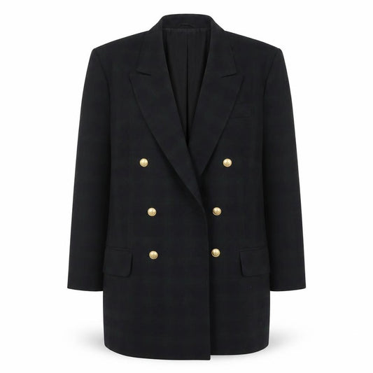 BH Women Black Watch Check Double-Breasted Blazer Size 18