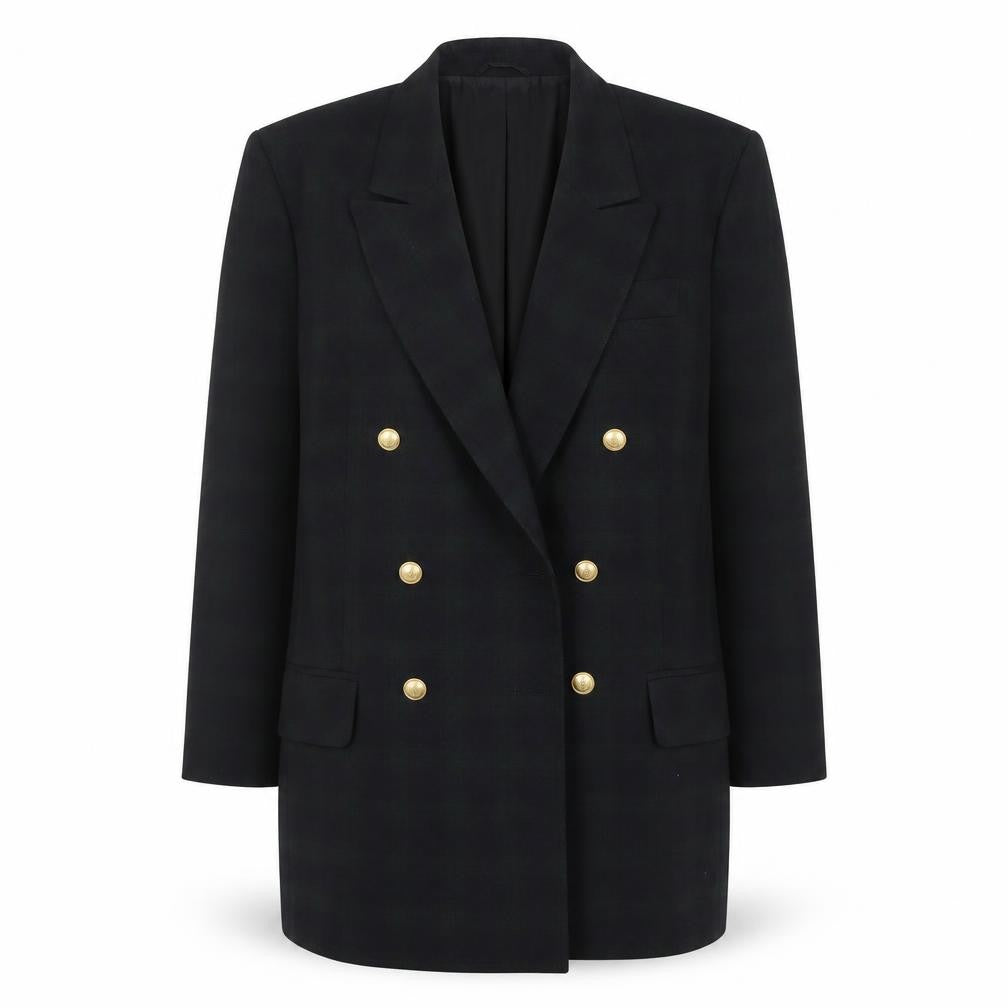 BH Women Black Watch Check Double-Breasted Blazer Size 18