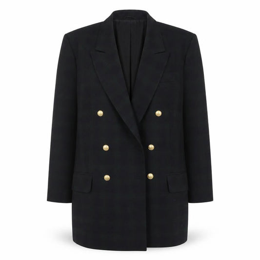 BH Women Black Watch Check Double-Breasted Blazer Size 18