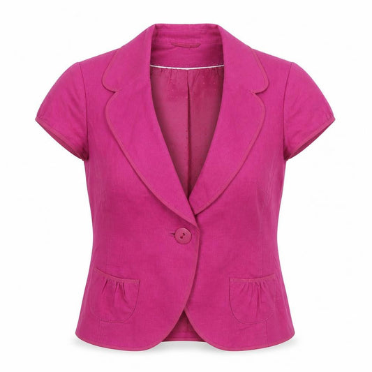 Marks & Spencer Women Magenta Linen Blend Short Sleeve Blazer Size 16