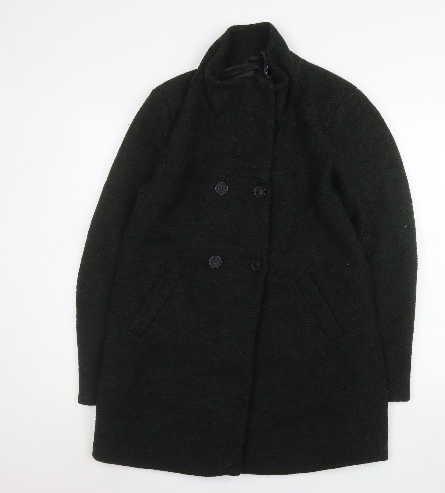 ONLY Women's Black Wool Blend Pea Coat M Mid-Length Classic Style