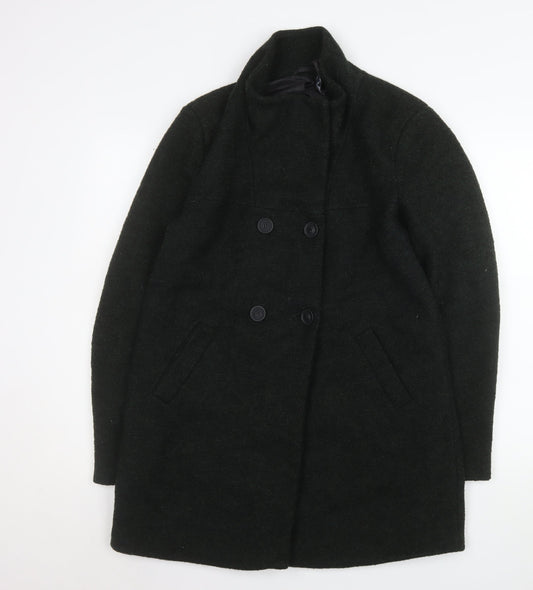ONLY Women's Black Wool Blend Pea Coat M Mid-Length Classic Style