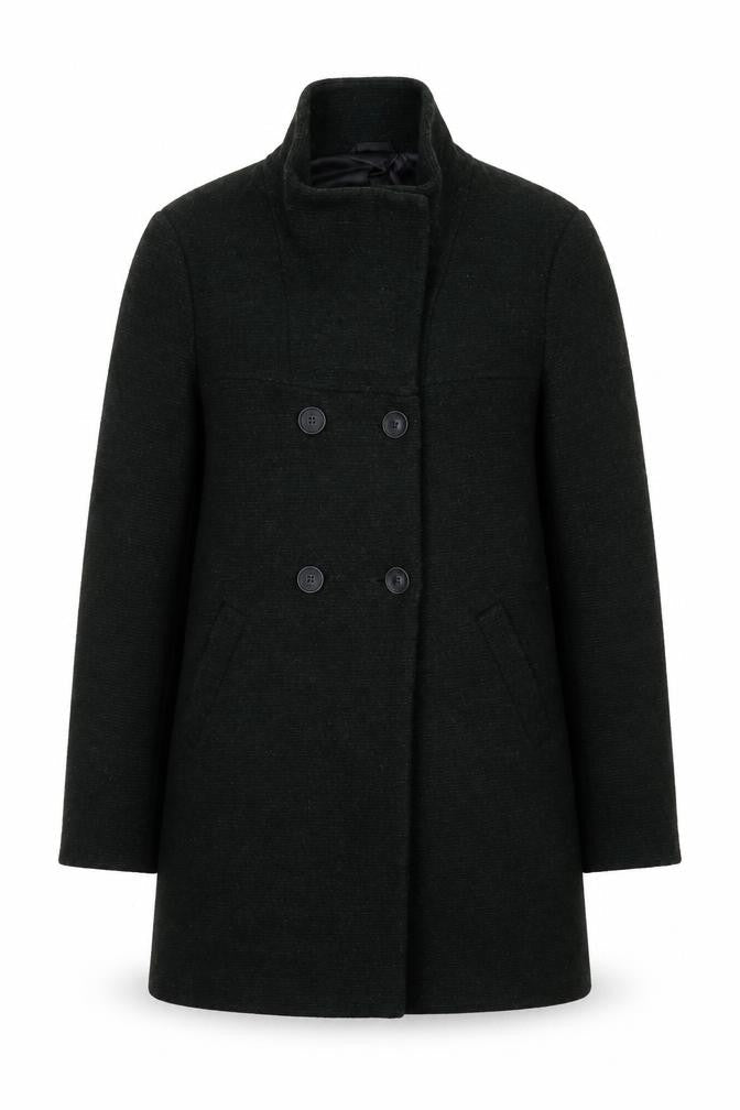 Only Women's Black Wool Blend Pea Coat M Mid-Length Classic Style