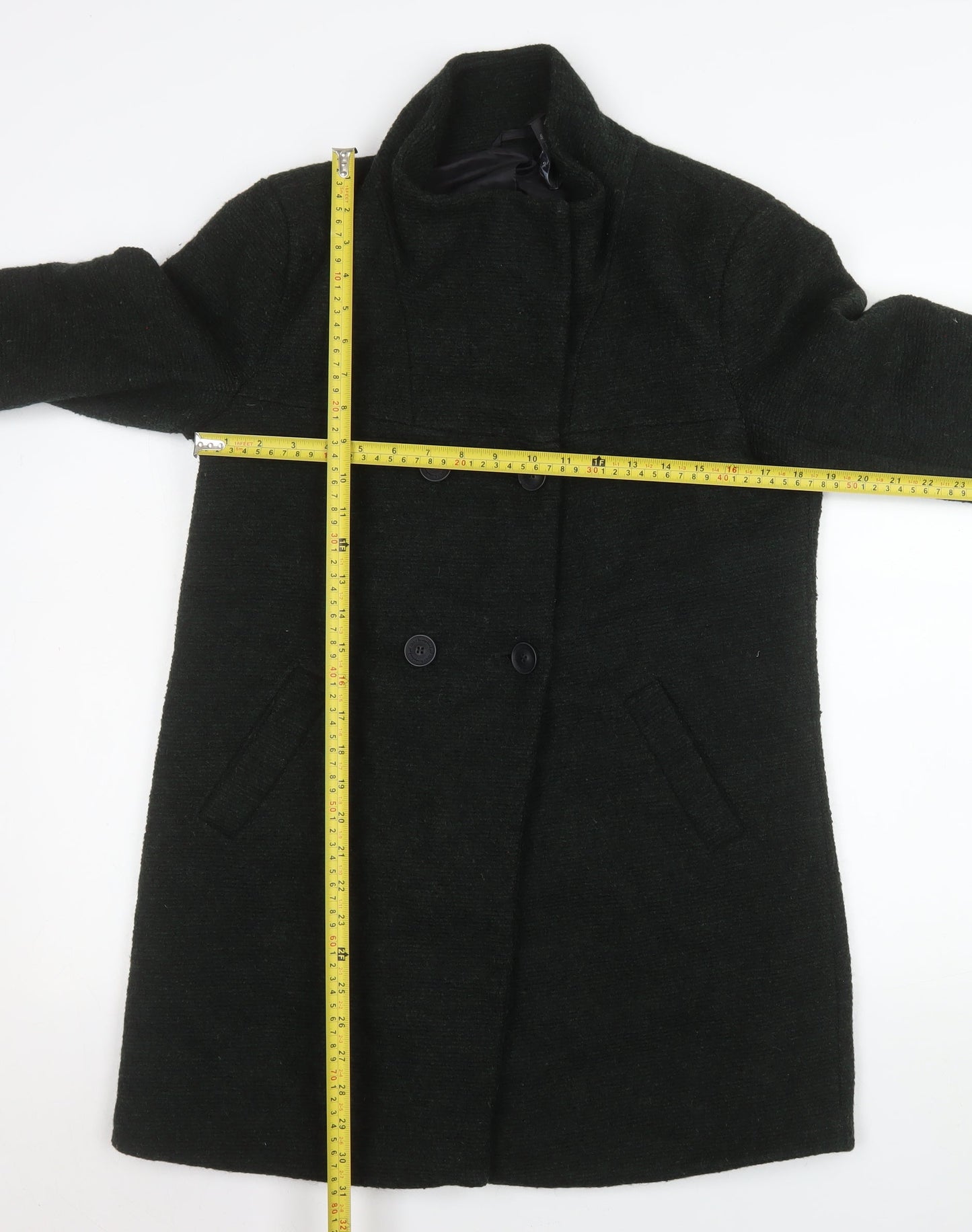 ONLY Women's Black Wool Blend Pea Coat M Mid-Length Classic Style