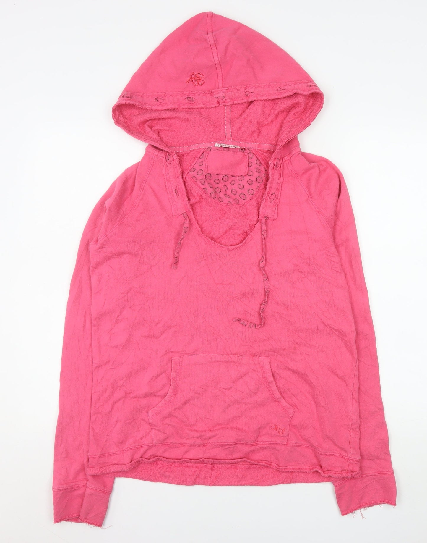 White Stuff Women's Pink Cotton Long Sleeve Pullover Hoodie Size 14