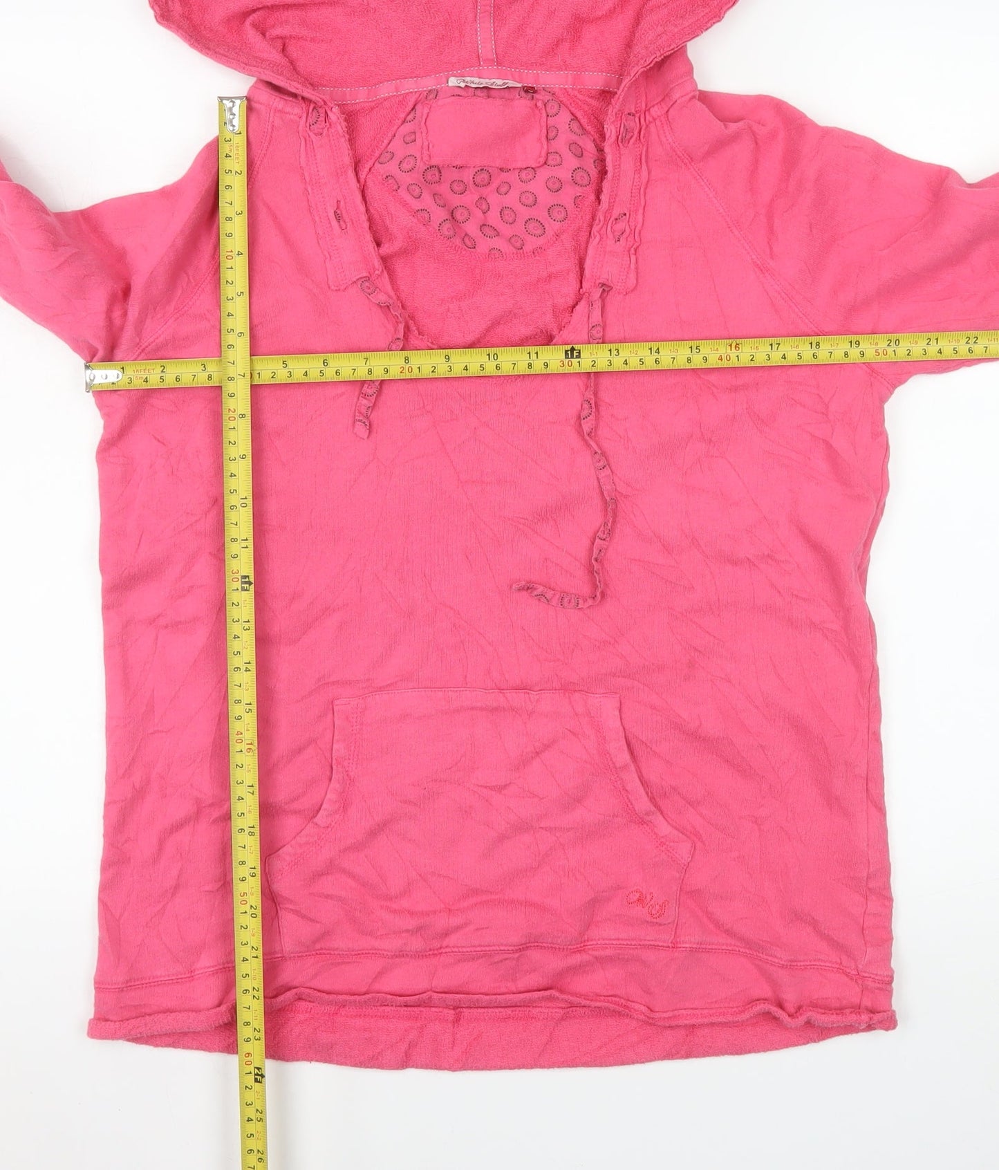 White Stuff Women's Pink Cotton Long Sleeve Pullover Hoodie Size 14