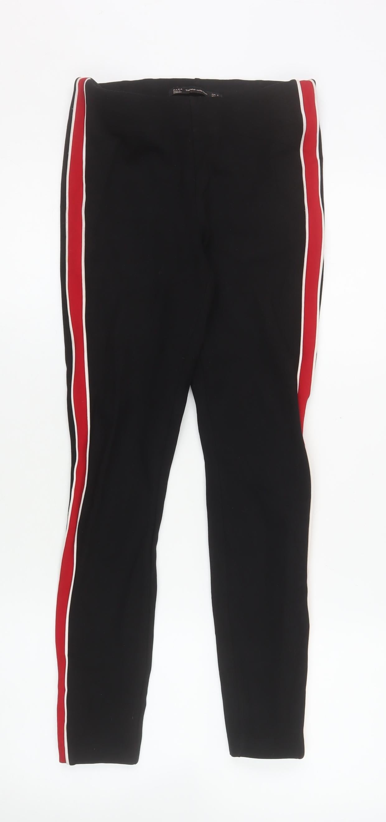 Zara Women Black Red Side Stripe Skinny Trousers Size S