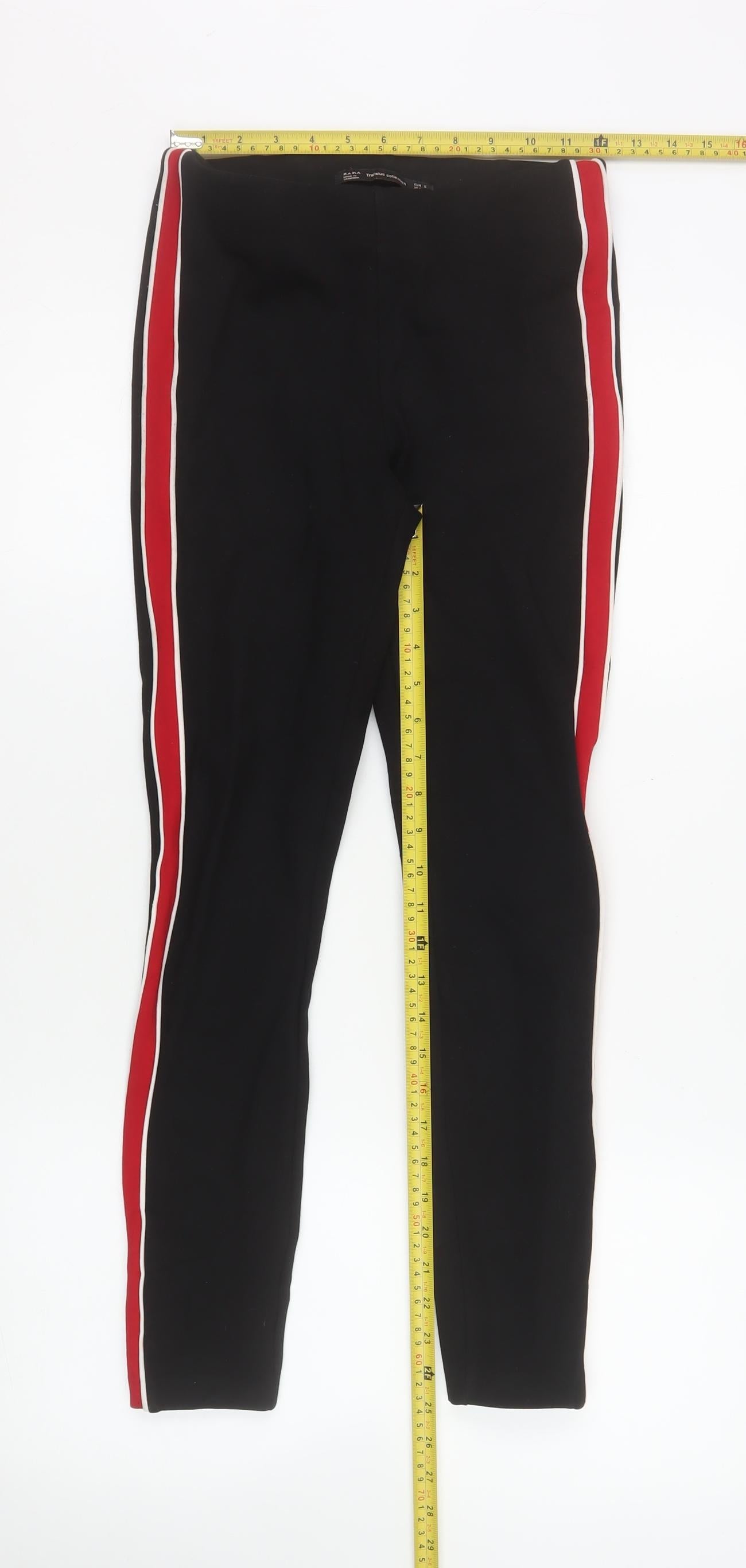 Zara Women Black Red Side Stripe Skinny Trousers Size S