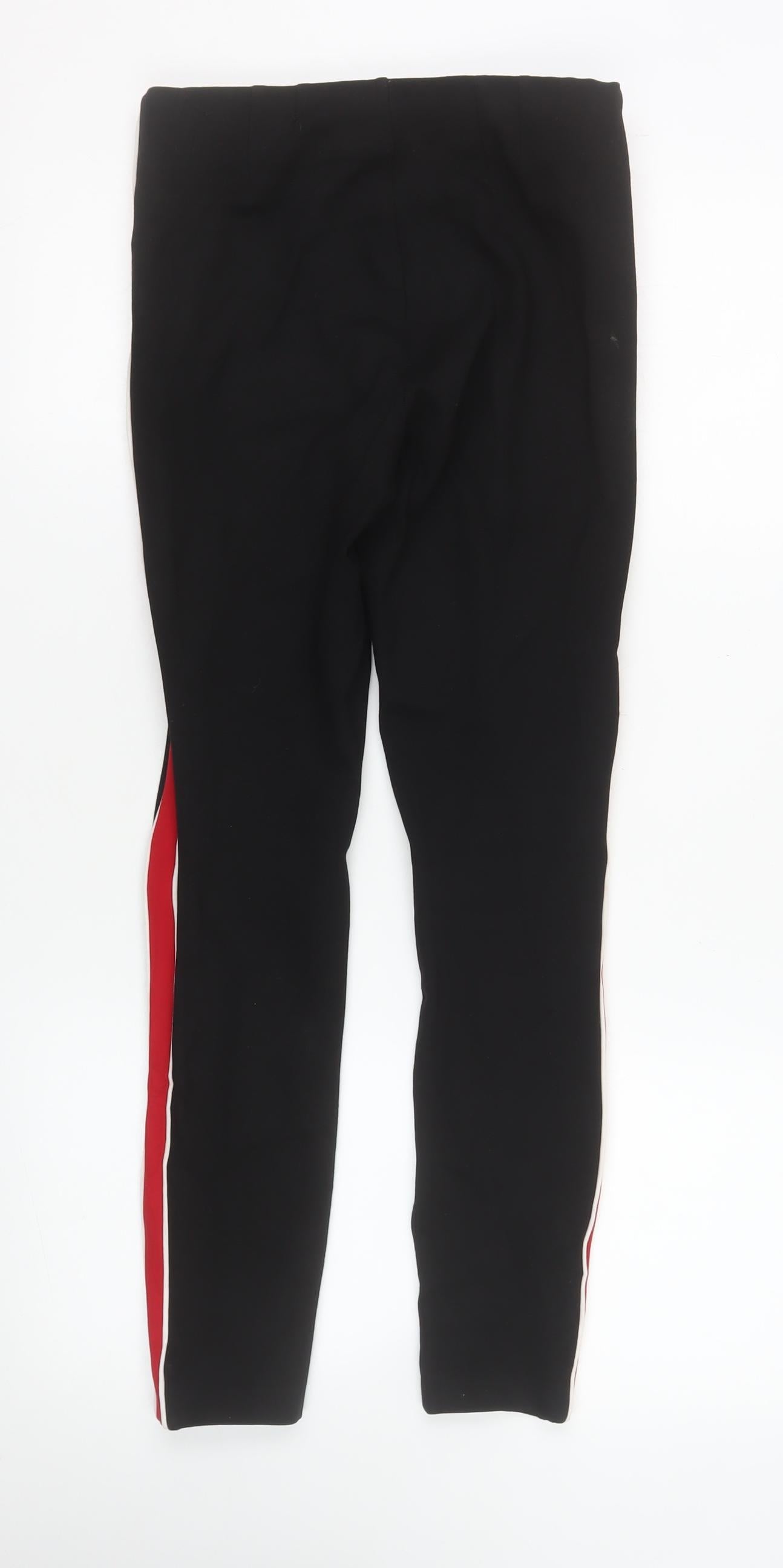Zara Women Black Red Side Stripe Skinny Trousers Size S