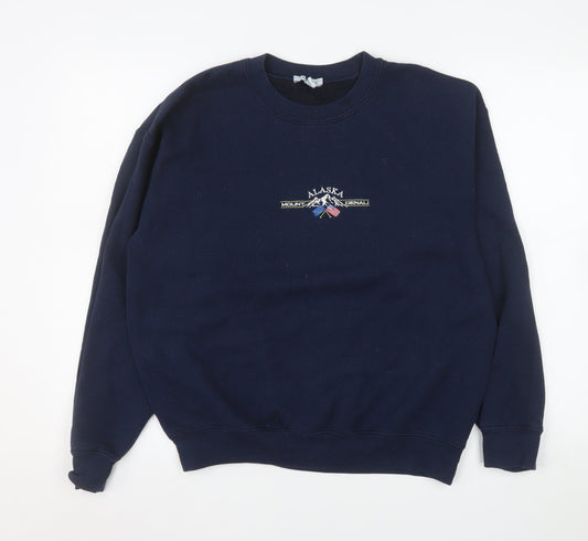 Topshop Women's Navy Pullover Sweatshirt M Alaska Embroidered Crew Neck