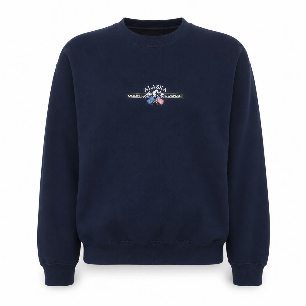 Topshop Women's Navy Pullover Sweatshirt M Alaska Embroidered Crew Neck