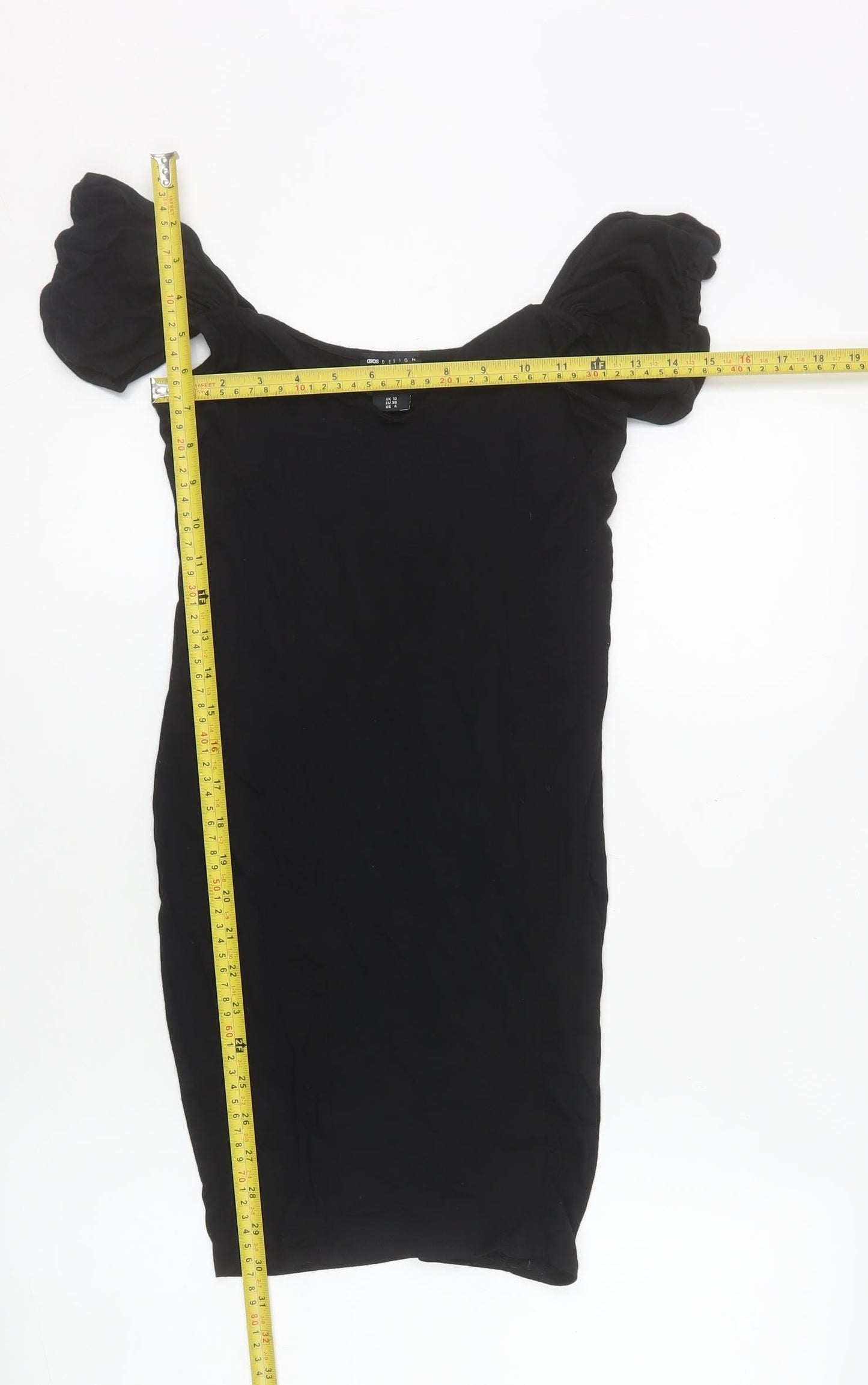 ASOS Women Black Size 10 Bodycon Short Puff Sleeve Stretch Dress