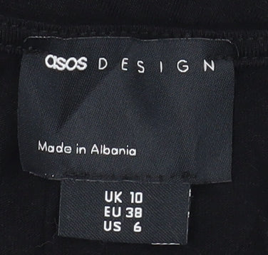 ASOS Women Black Size 10 Bodycon Short Puff Sleeve Stretch Dress