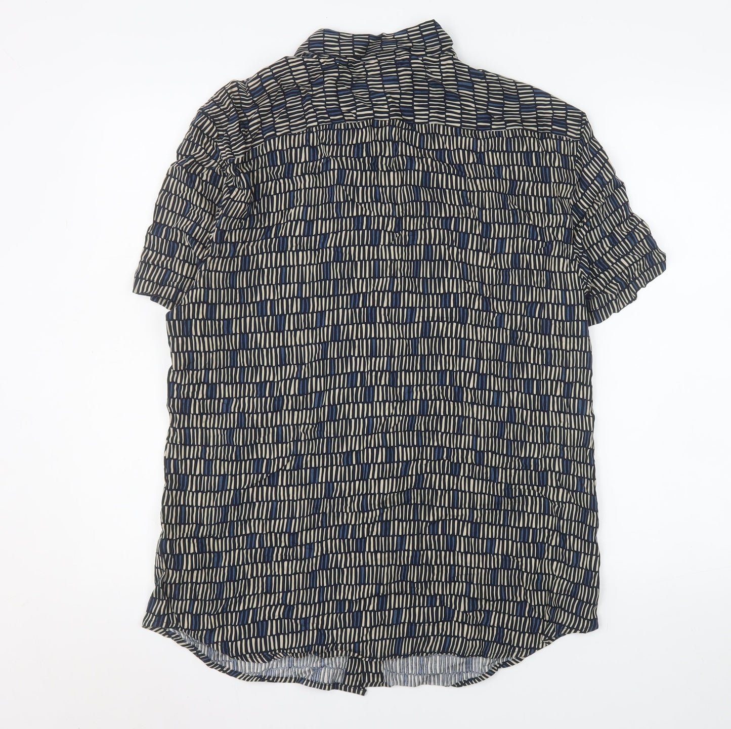 Marks and Spencer Men's Blue Geometric Short Sleeve Viscose Shirt M