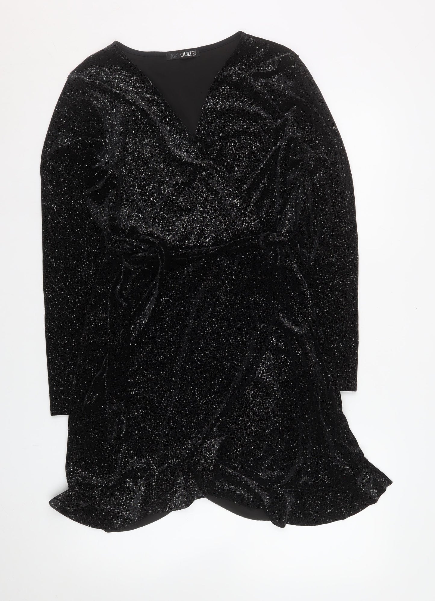 Quiz Women Black Size 14 Wrap Velvet Long Sleeve Party Dress