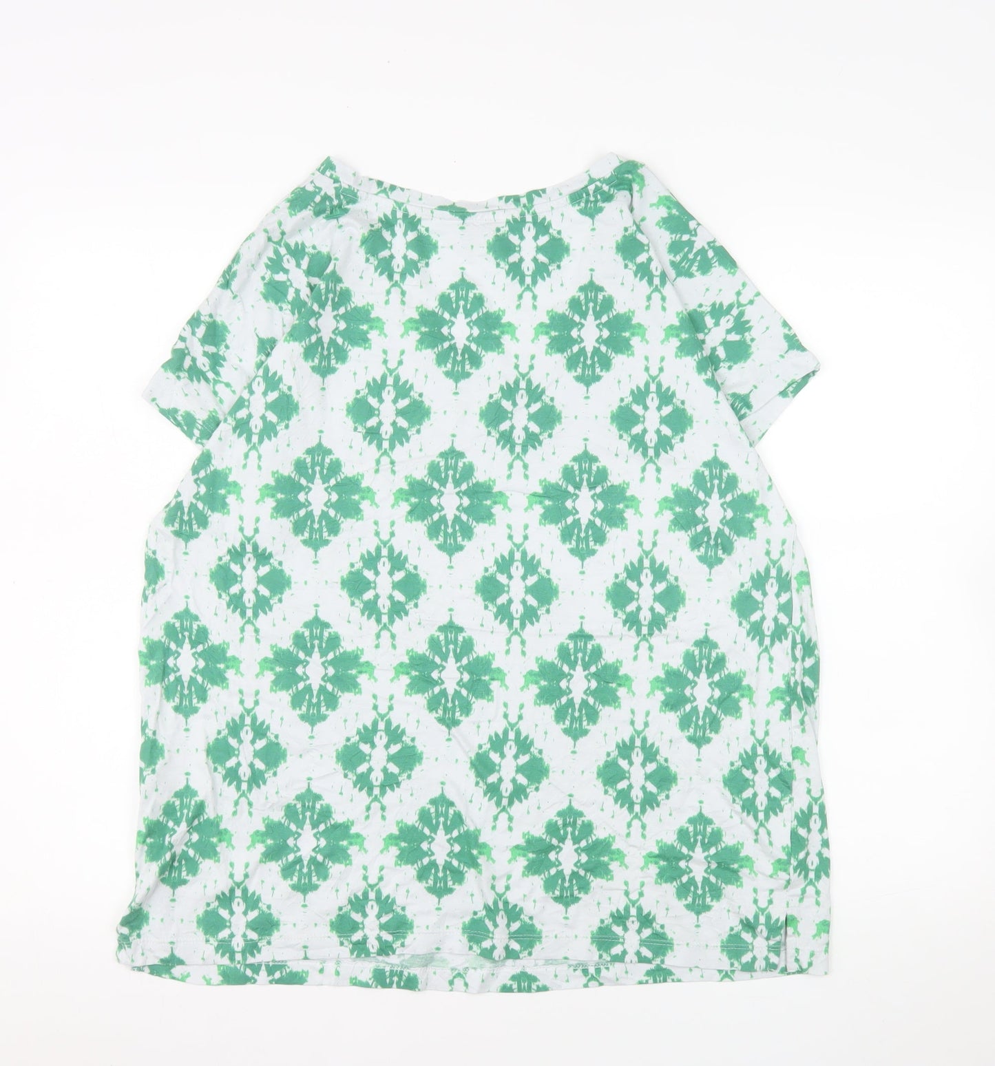 Marks and Spencer Women's Green Geometric V-Neck Cotton Modal T-Shirt Size 14