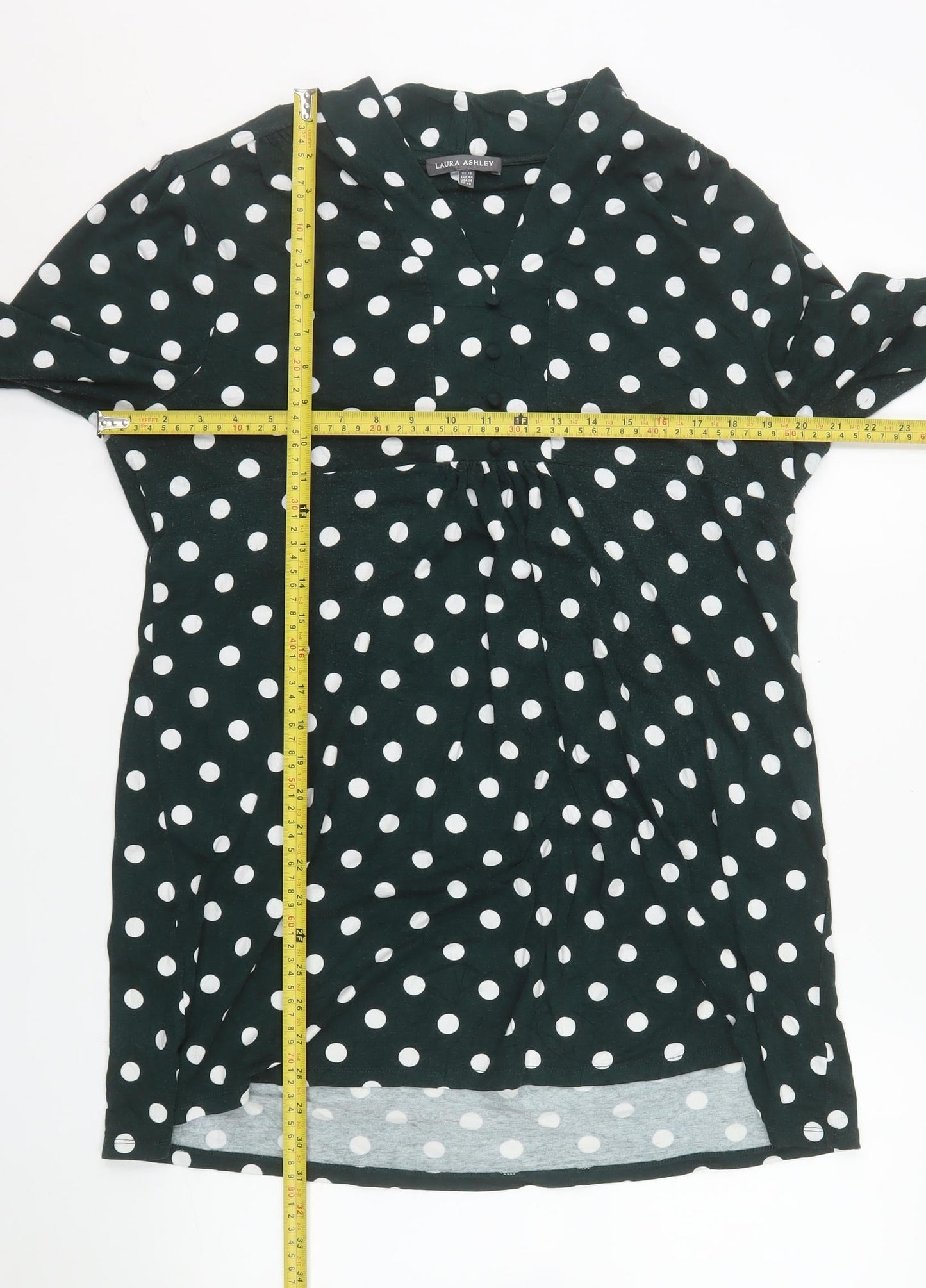 Laura Ashley Women Green Polka Dot Shift Dress Size 18 Long Sleeve