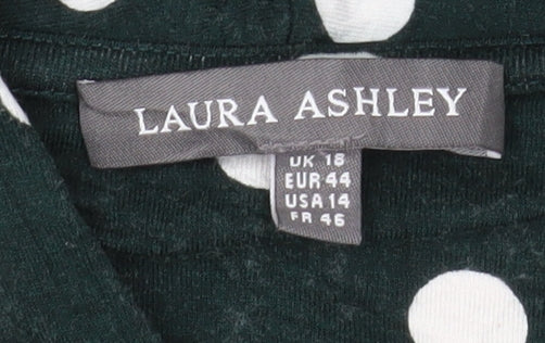 Laura Ashley Women Green Polka Dot Shift Dress Size 18 Long Sleeve