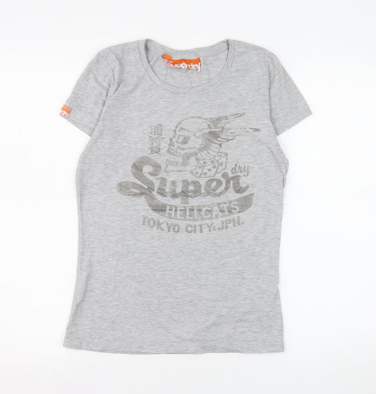 Superdry Womens Grey Slim Fit Graphic T-Shirt Medium