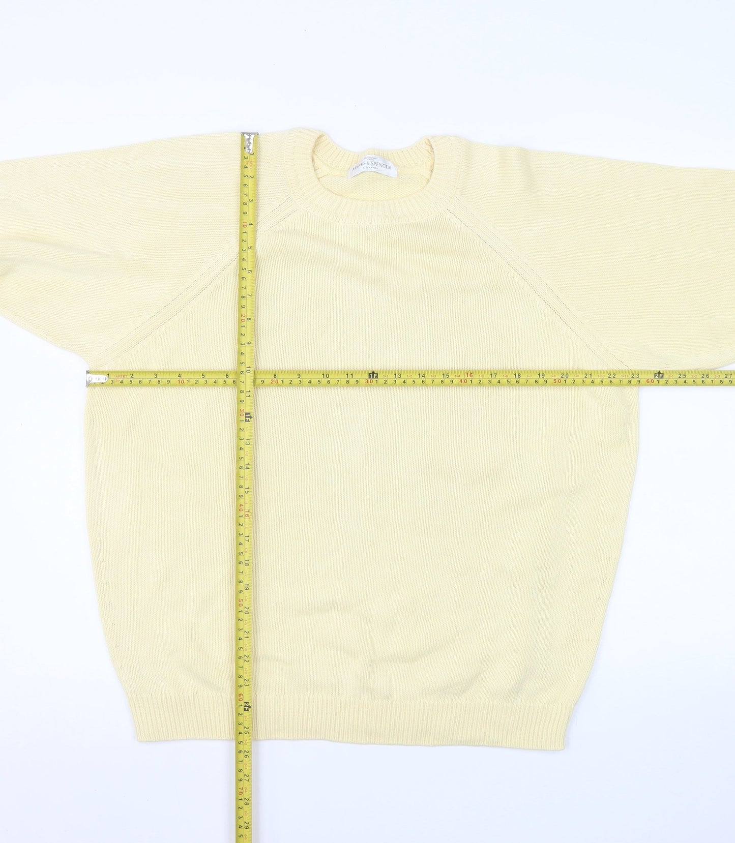 Marks and Spencer Womens Yellow Cotton Pullover Jumper Size 16-18