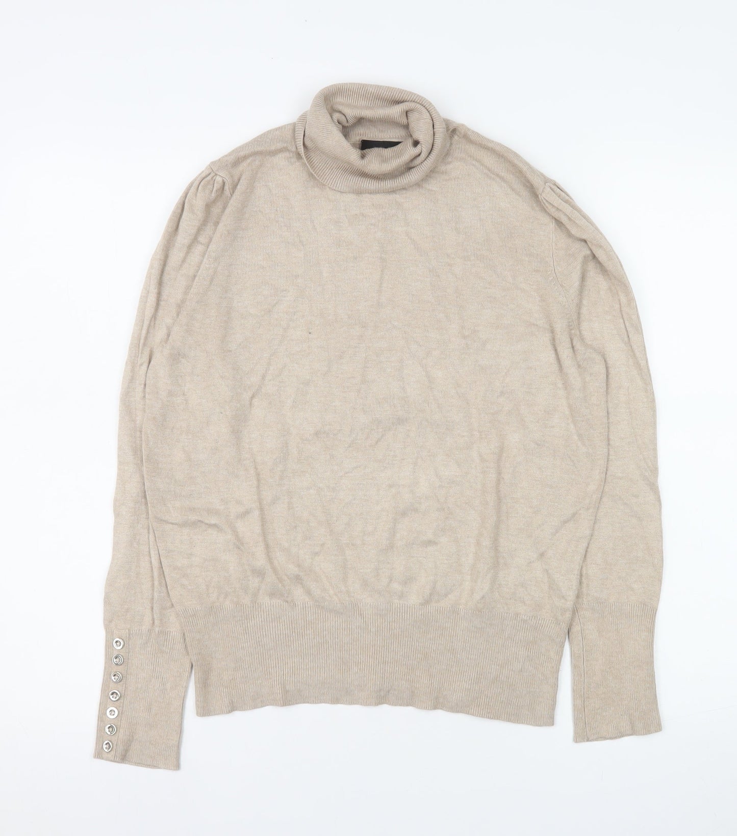 Wallis Women Beige Roll Neck Long Sleeve Knit Jumper Size 14