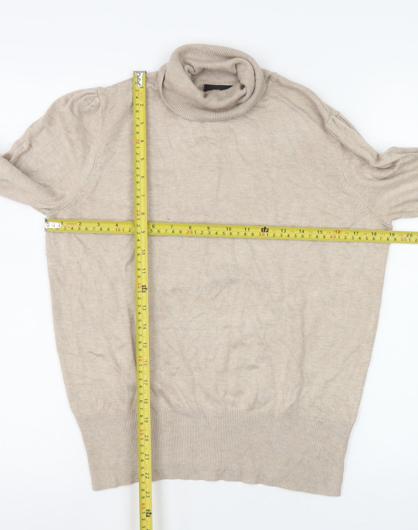 Wallis Women Beige Roll Neck Long Sleeve Knit Jumper Size 14