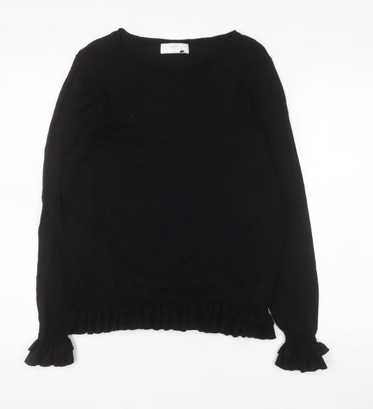 Wallis Petite Black Long Sleeve Ruffle Hem Viscose Blouse Size 14