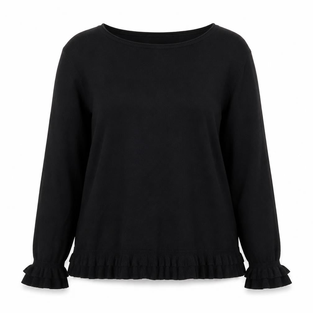 Wallis Petite Black Long Sleeve Ruffle Hem Viscose Blouse Size 14