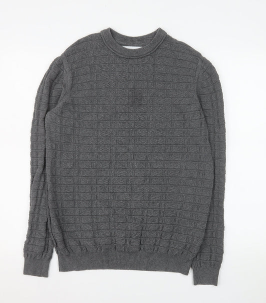 Nigel Hall Men's Grey Cotton Waffle Knit Crew Neck Jumper M