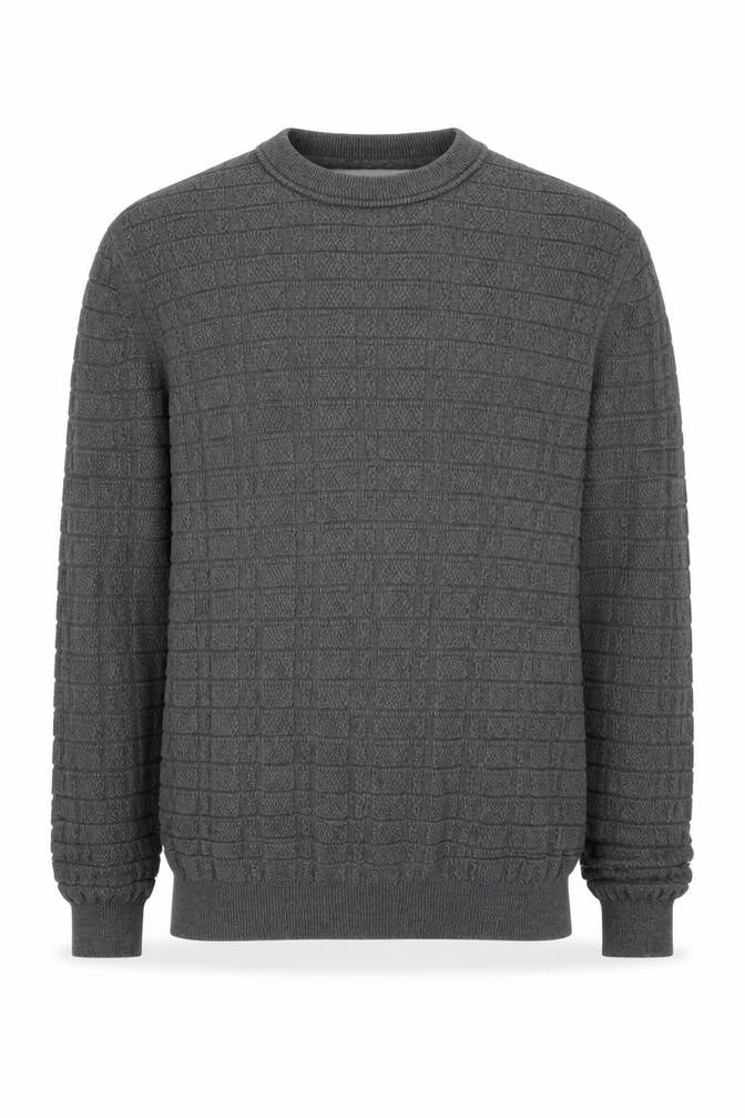 Nigel Hall Men's Grey Cotton Waffle Knit Crew Neck Jumper M