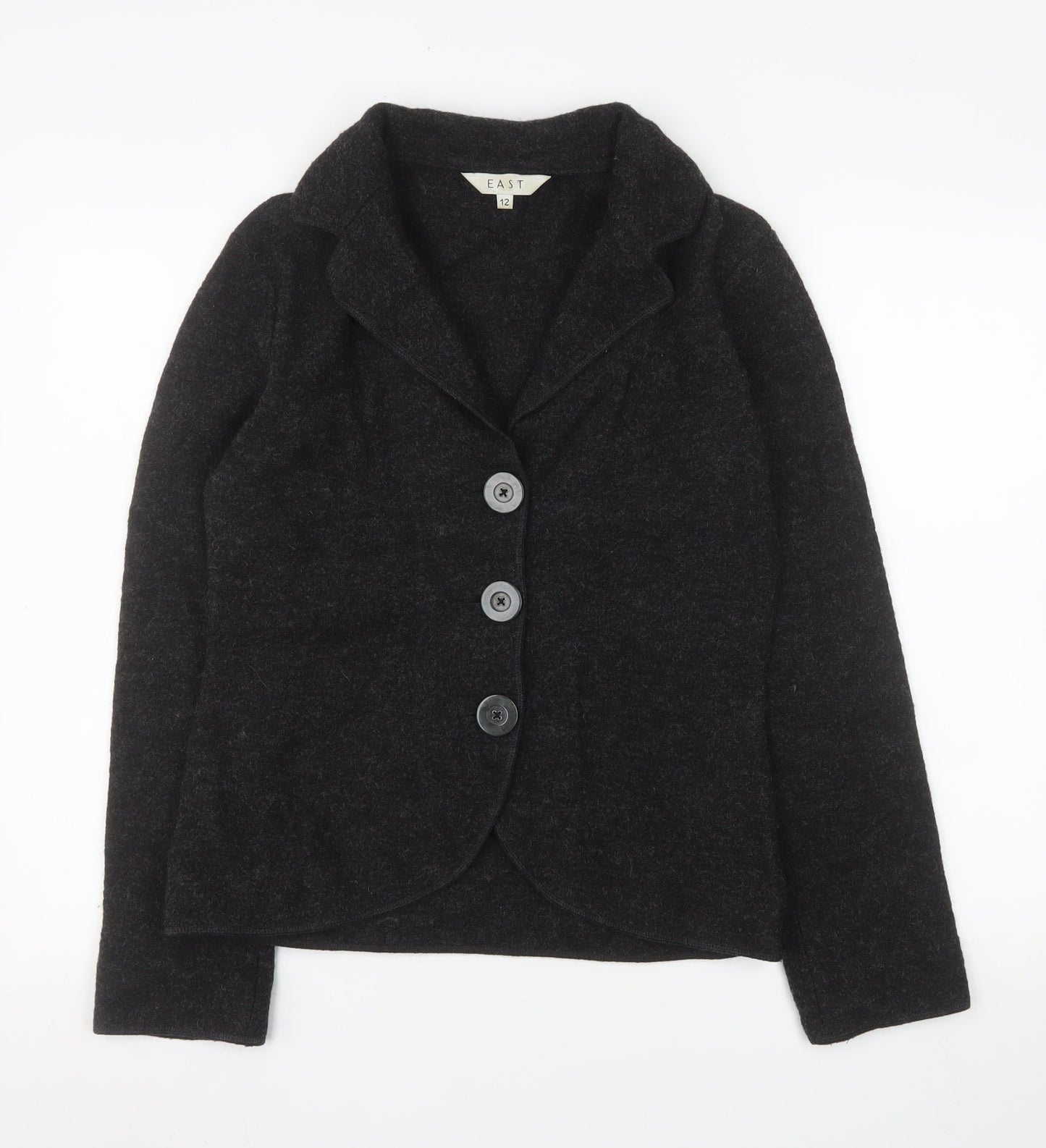 EAST Women Black Wool Suit Jacket Size 12 Single Breasted