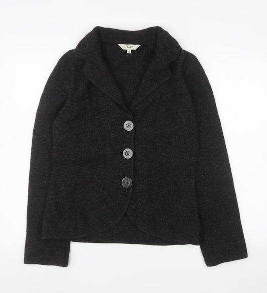 EAST Women Black Wool Suit Jacket Size 12 Single Breasted