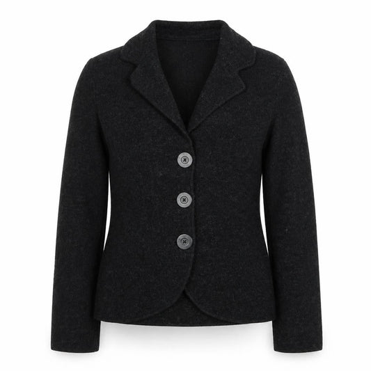 EAST Women Black Wool Suit Jacket Size 12 Single Breasted