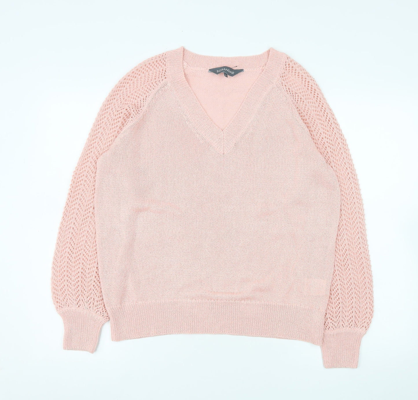 Sosandar Women Pink V-Neck Knit Jumper Size S Lightweight Acrylic Blend