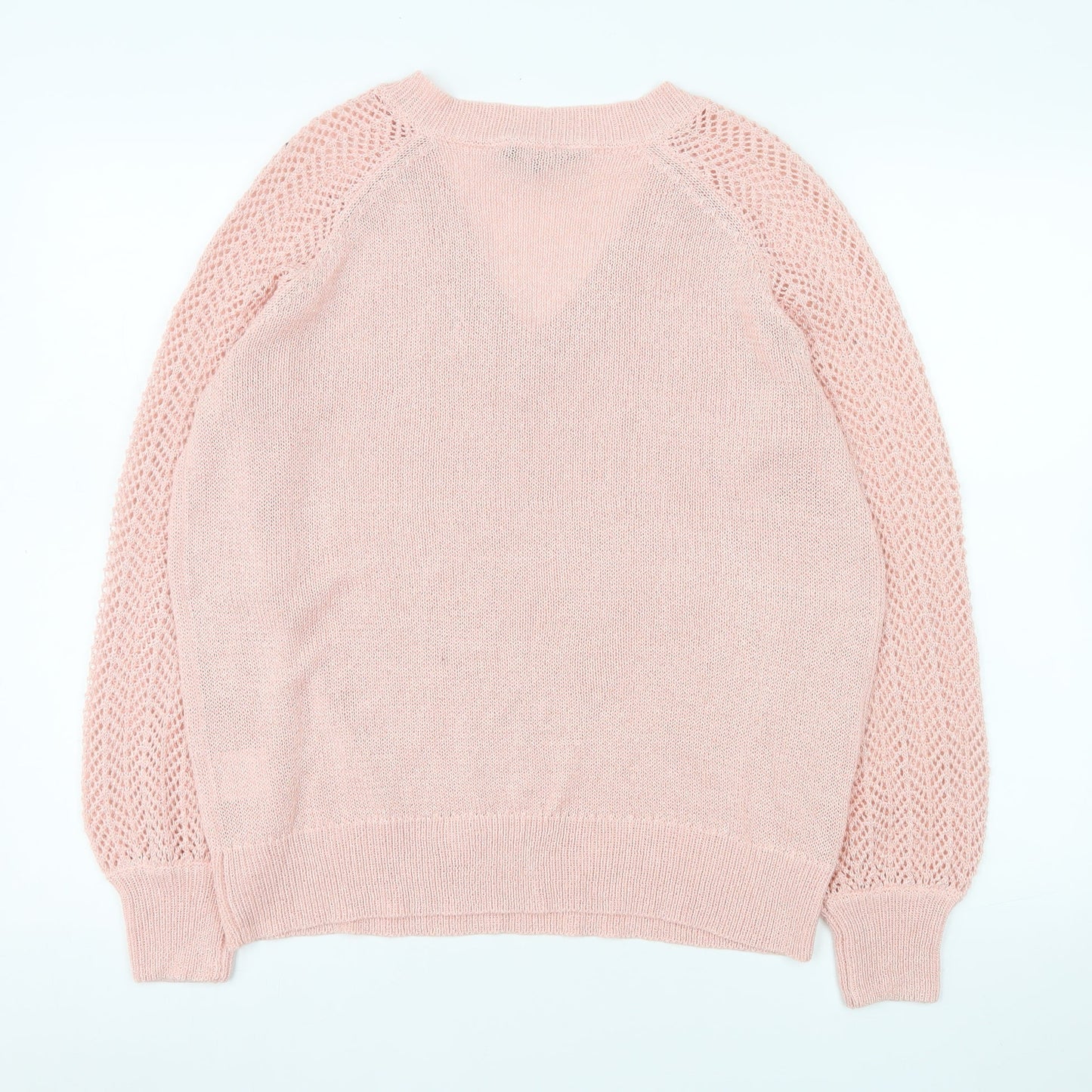Sosandar Women Pink V-Neck Knit Jumper Size S Lightweight Acrylic Blend