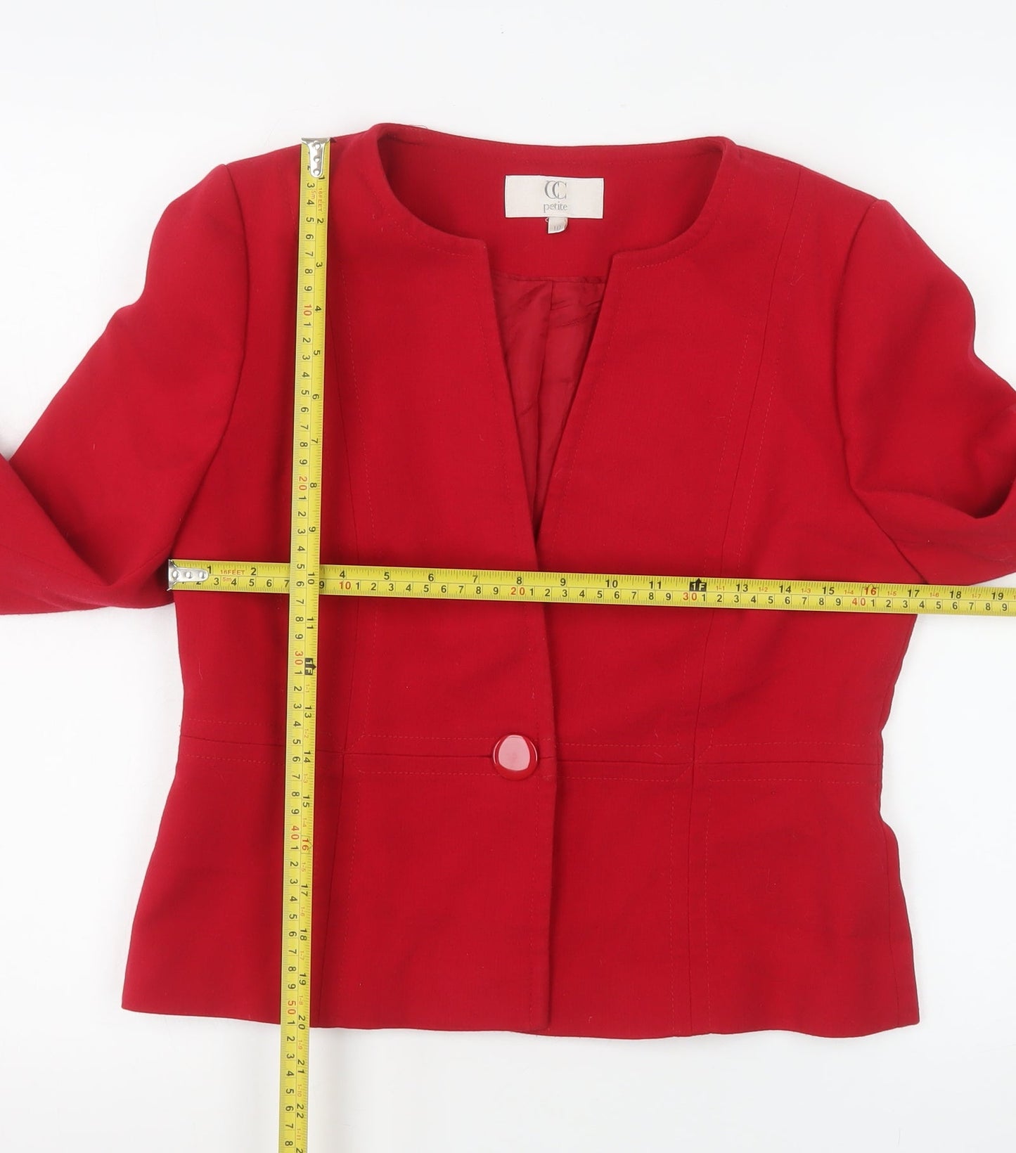 CC Petite Red One-Button Suit Jacket Size 10 Womens Classic Fit