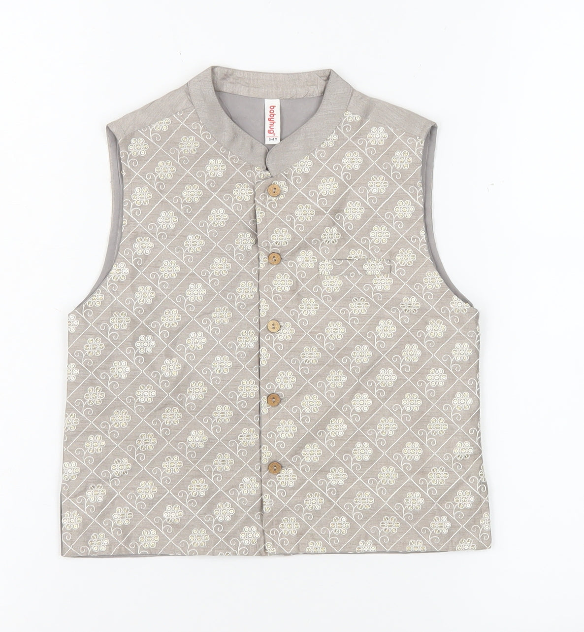 Babyhug Boys Grey Printed Polyester Waistcoat 3-4 Years Formal Traditional