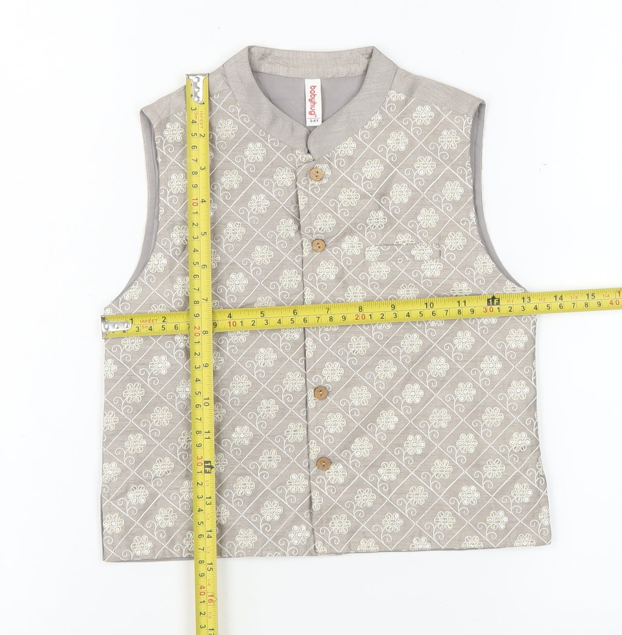 Babyhug Boys Grey Printed Polyester Waistcoat 3-4 Years Formal Traditional