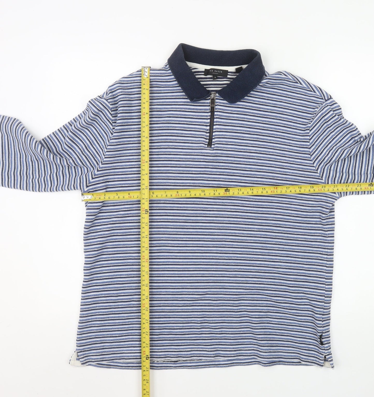 Ted Baker Men's Blue Striped Collared 1/2 Zip Sweatshirt Size L