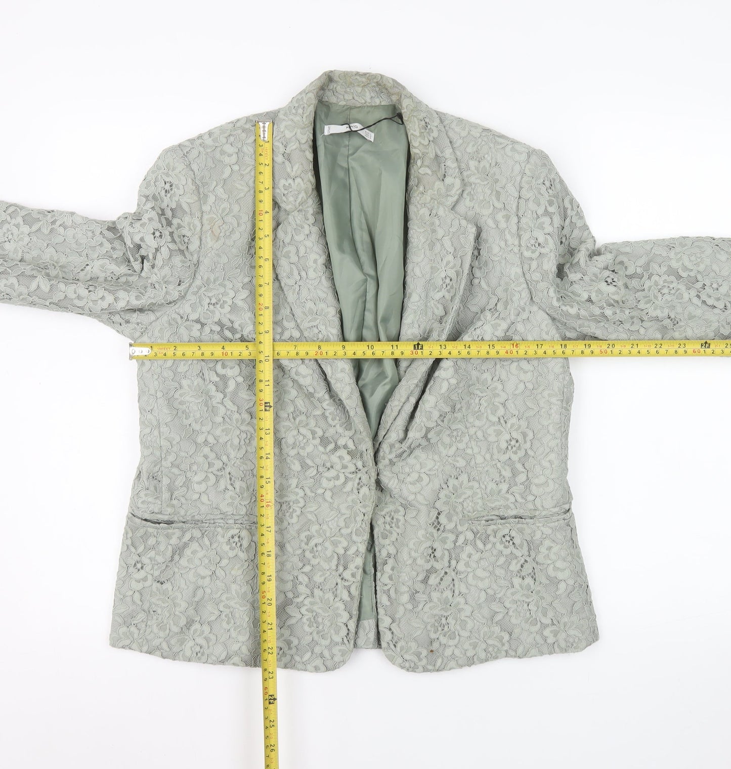 MNG Women Grey Floral Lace Blazer Jacket Size 14 Tailored Formal