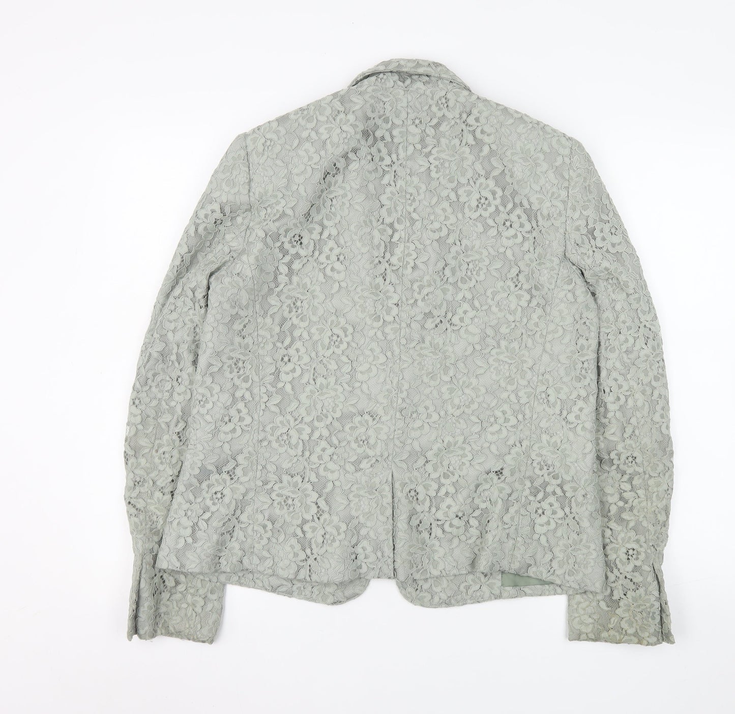 MNG Women Grey Floral Lace Blazer Jacket Size 14 Tailored Formal