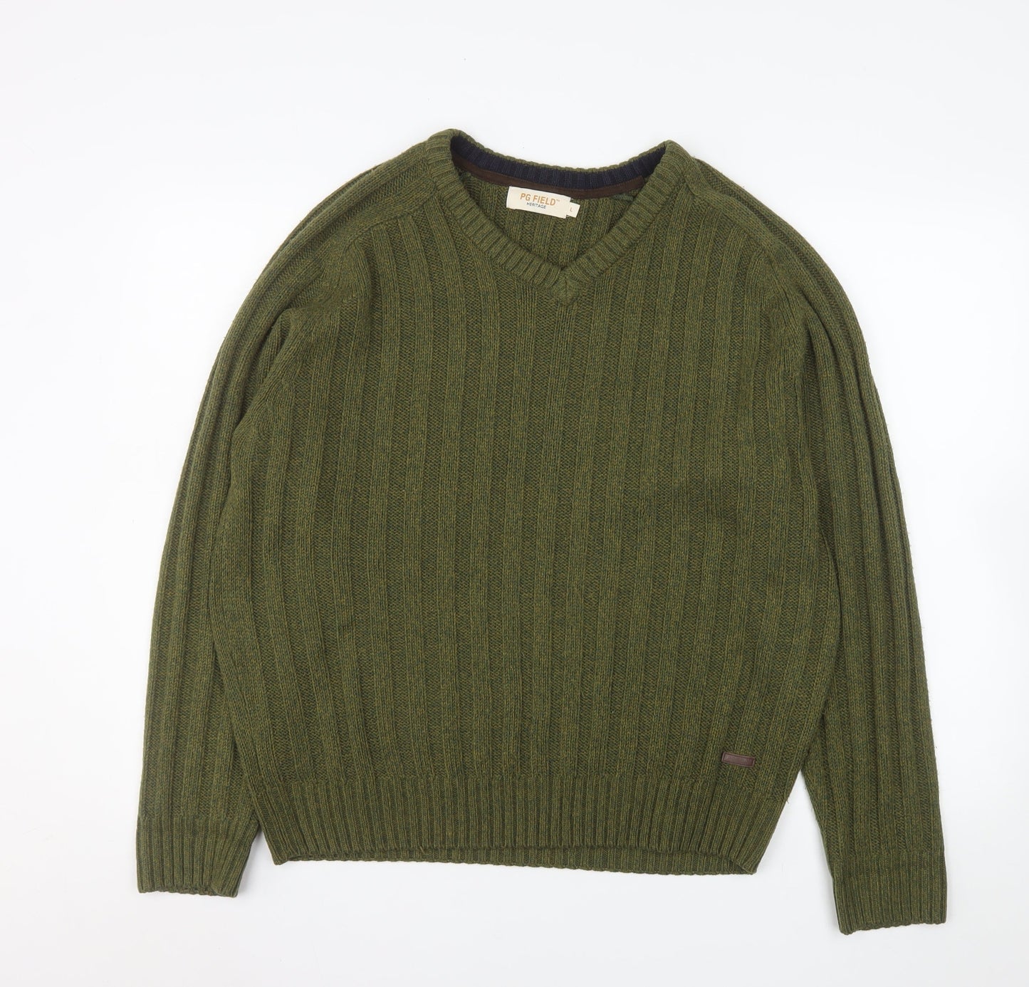 PG Field Men’s Green V-Neck Acrylic Knit Jumper Size L