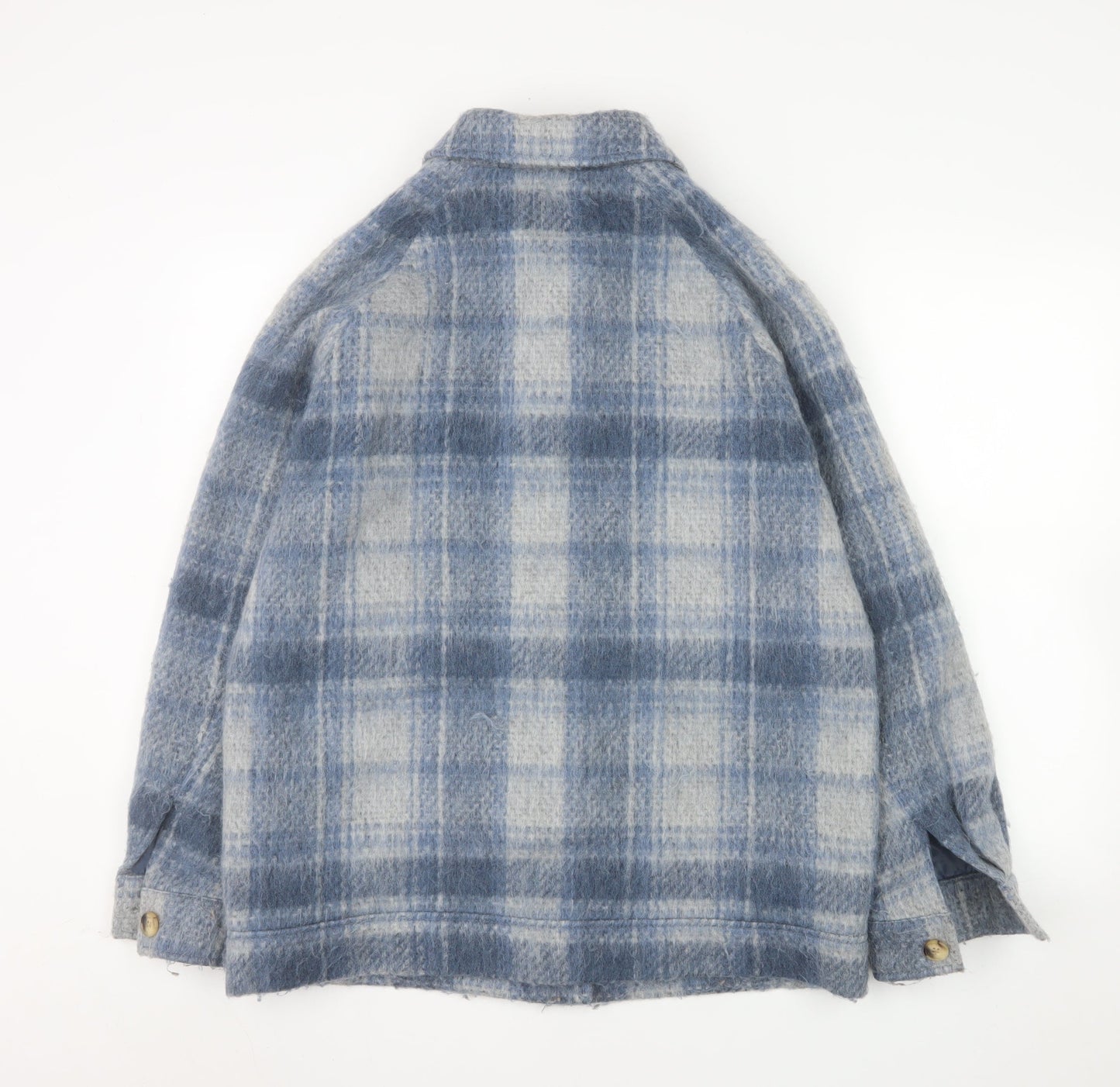 Marks and Spencer Women Blue Check Wool Blend Mid-Length Jacket Size 10