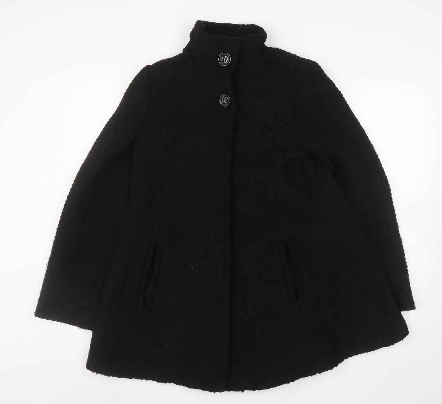 Monsoon Womens Black Wool Blend Mid-Length Overcoat Size 8