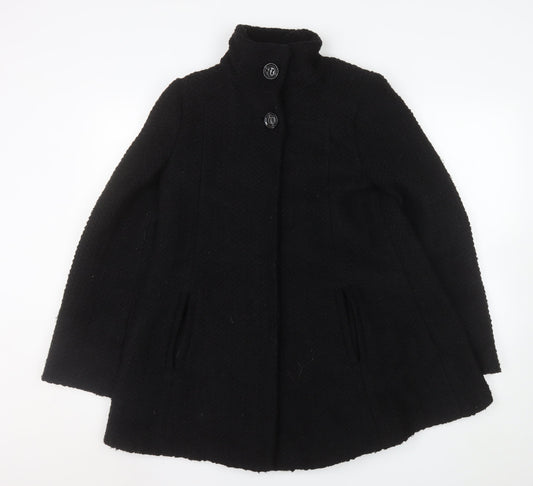 Monsoon Womens Black Wool Blend Mid-Length Overcoat Size 8