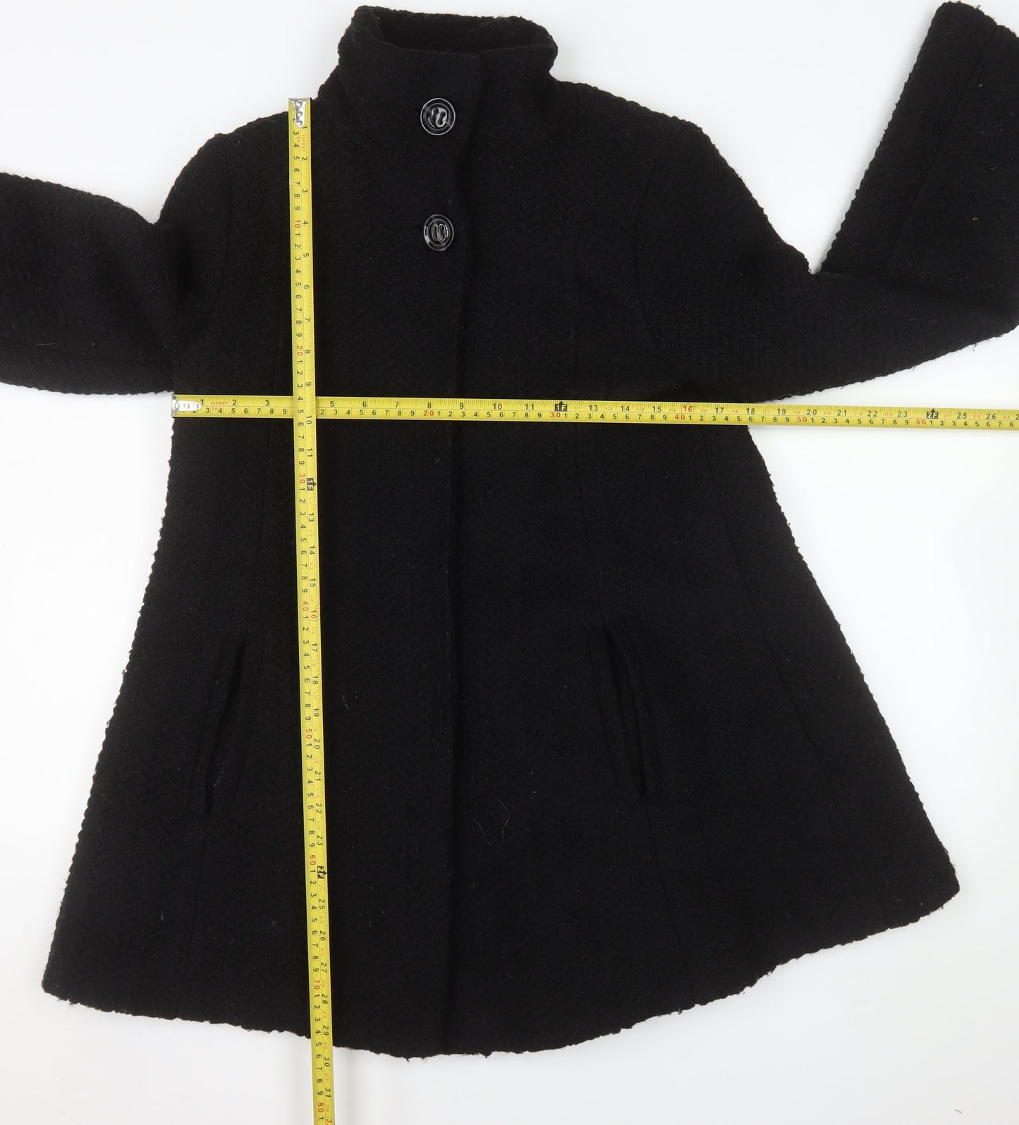 Monsoon Womens Black Wool Blend Mid-Length Overcoat Size 8